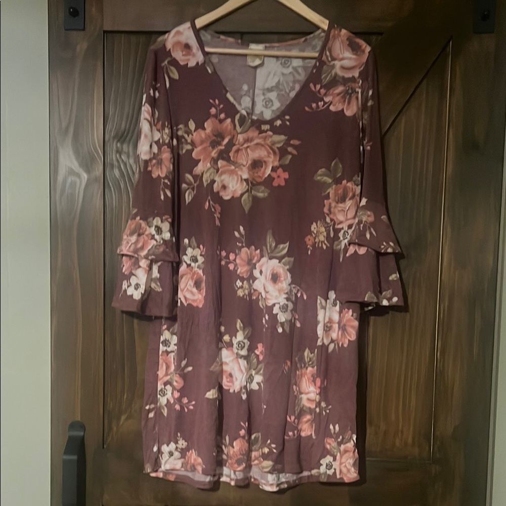 Floral Ruffle Sleeve Top - Pink and Brown